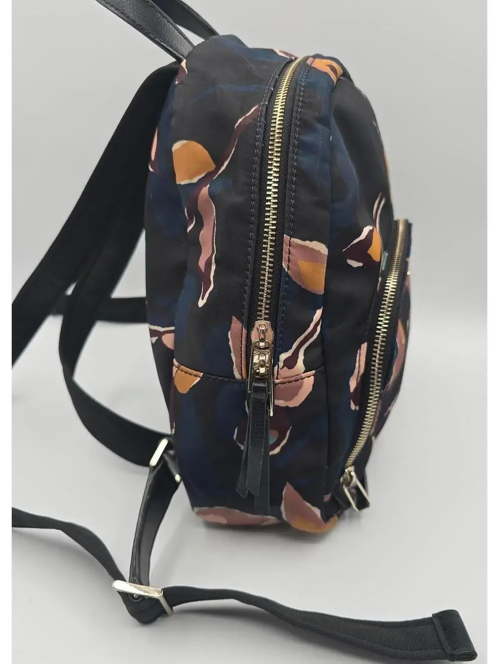 Kate Spade Chelsea Floral Nylon Backpack Black Multi Travel Bag 10